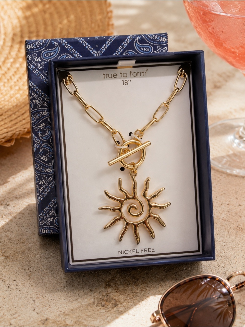 True To Form | Celestial Sunburst Paperclip Chain Pendant Toggle Necklace ✨